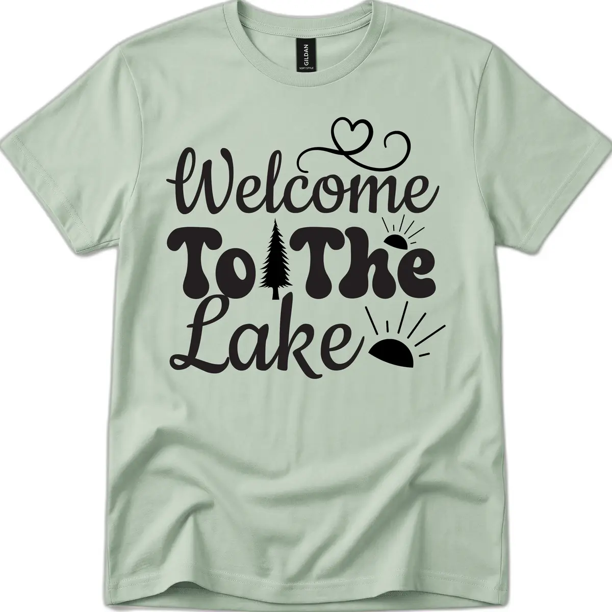 Welcome To The Lake Typography Design T-Shirt in Sage