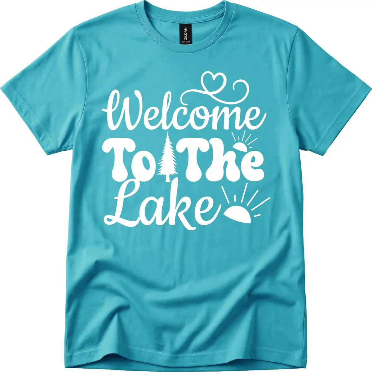 Welcome To The Lake Typography Design T-Shirt in Tropical Blue