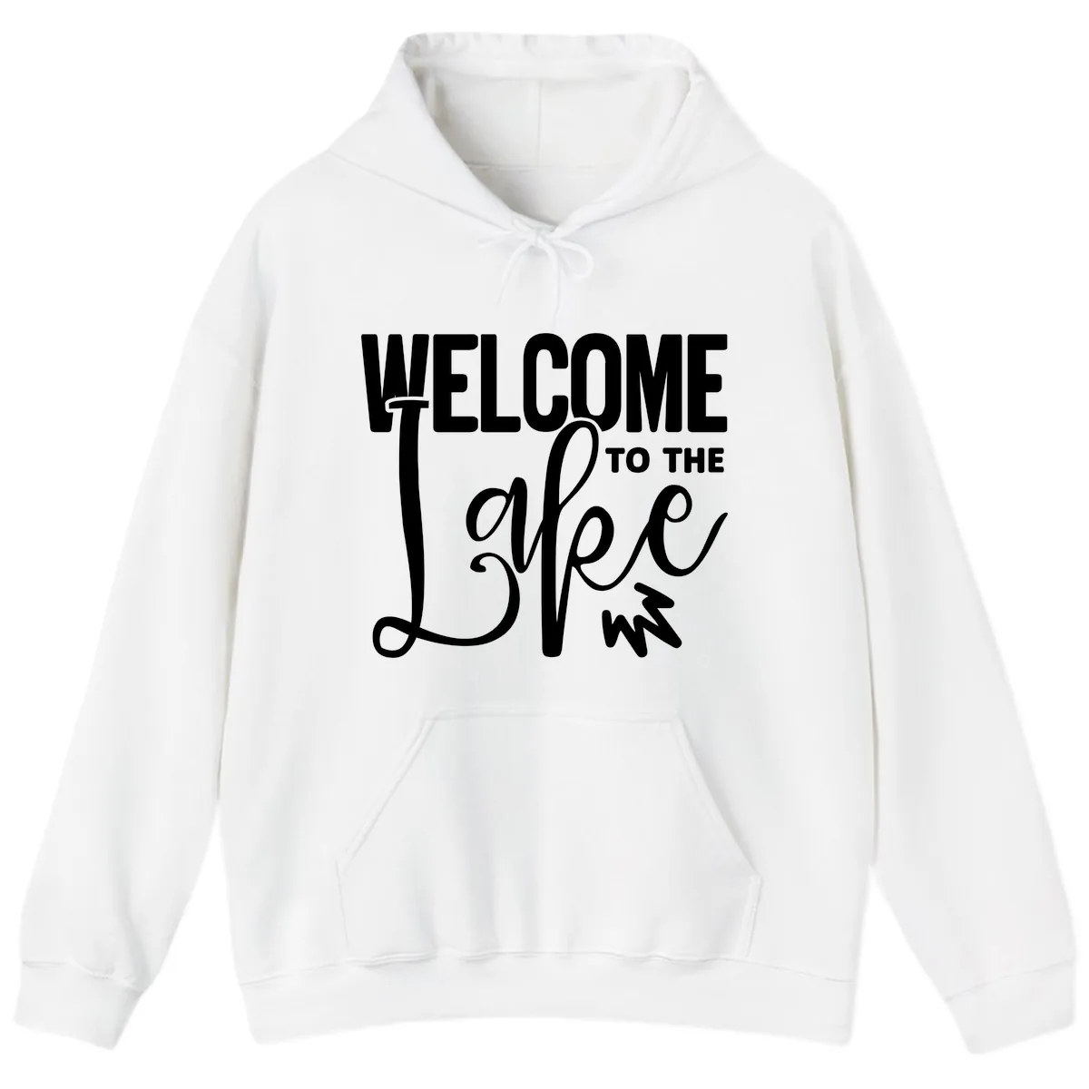 Welcome To The Lake Typography Design Hoodie in White