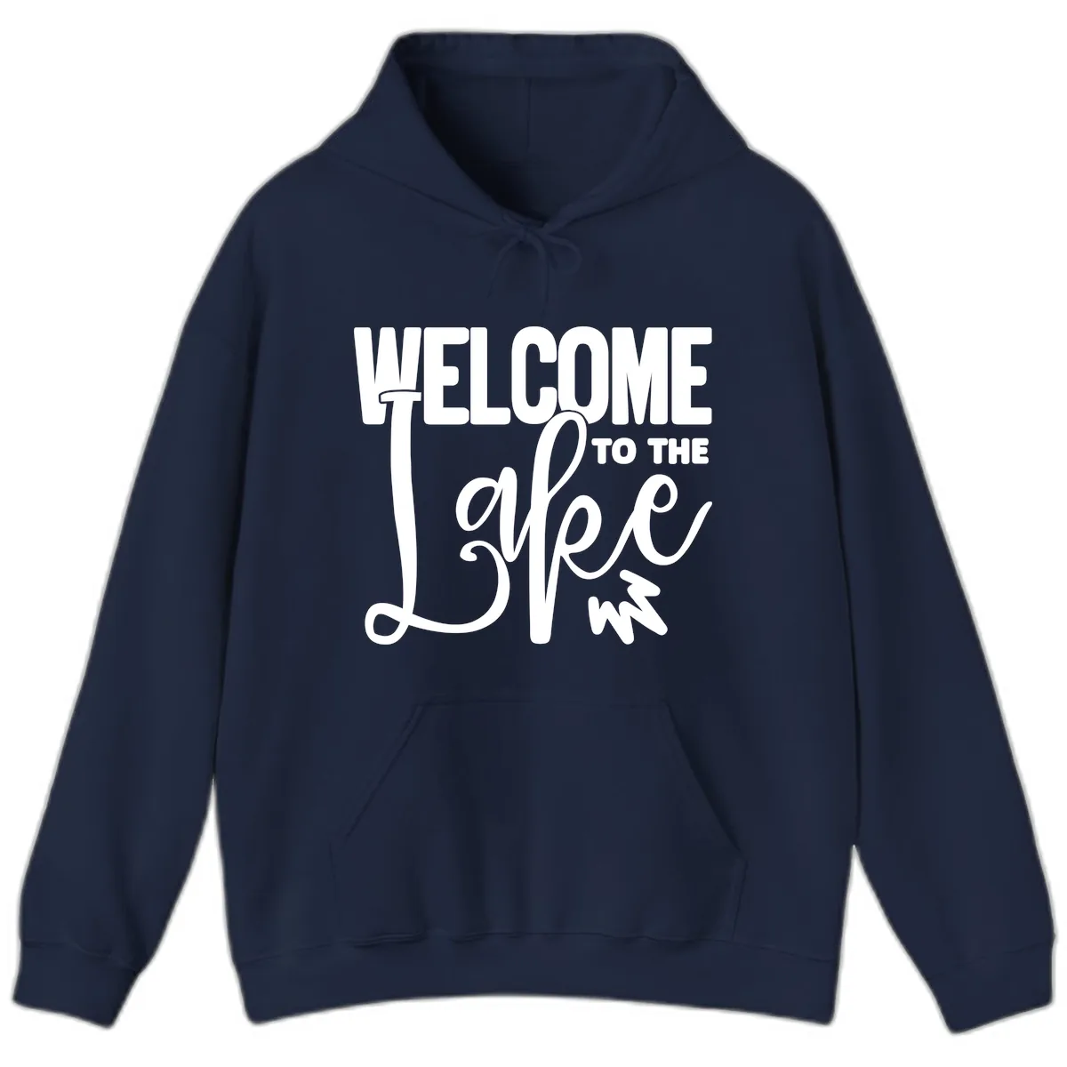 Welcome To The Lake Typography Design Hoodie in Navy
