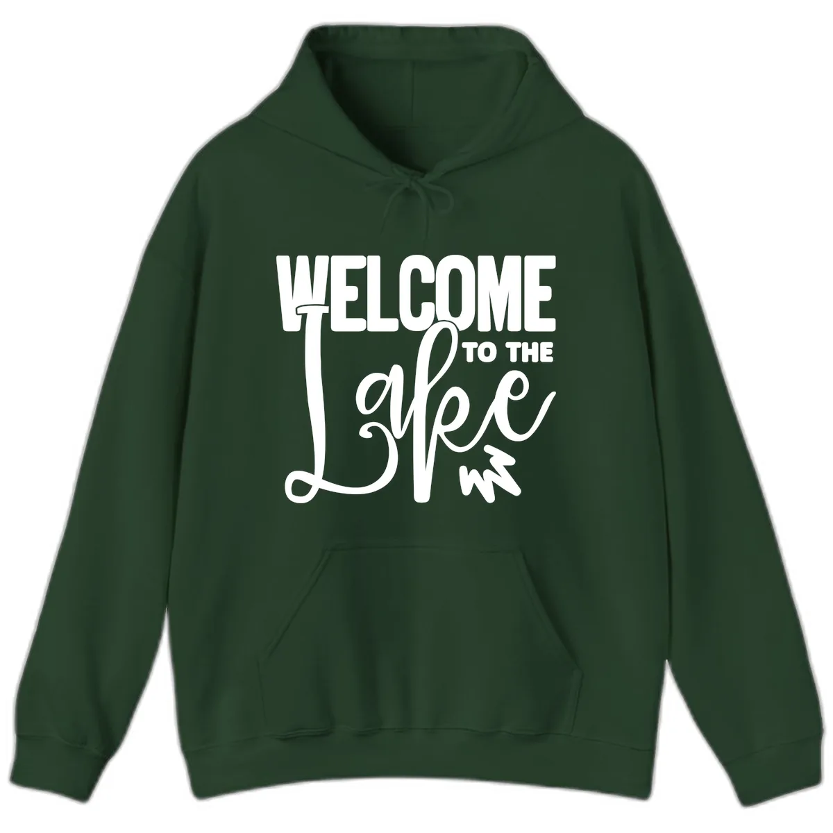 Welcome To The Lake Typography Design Hoodie in Forest Green