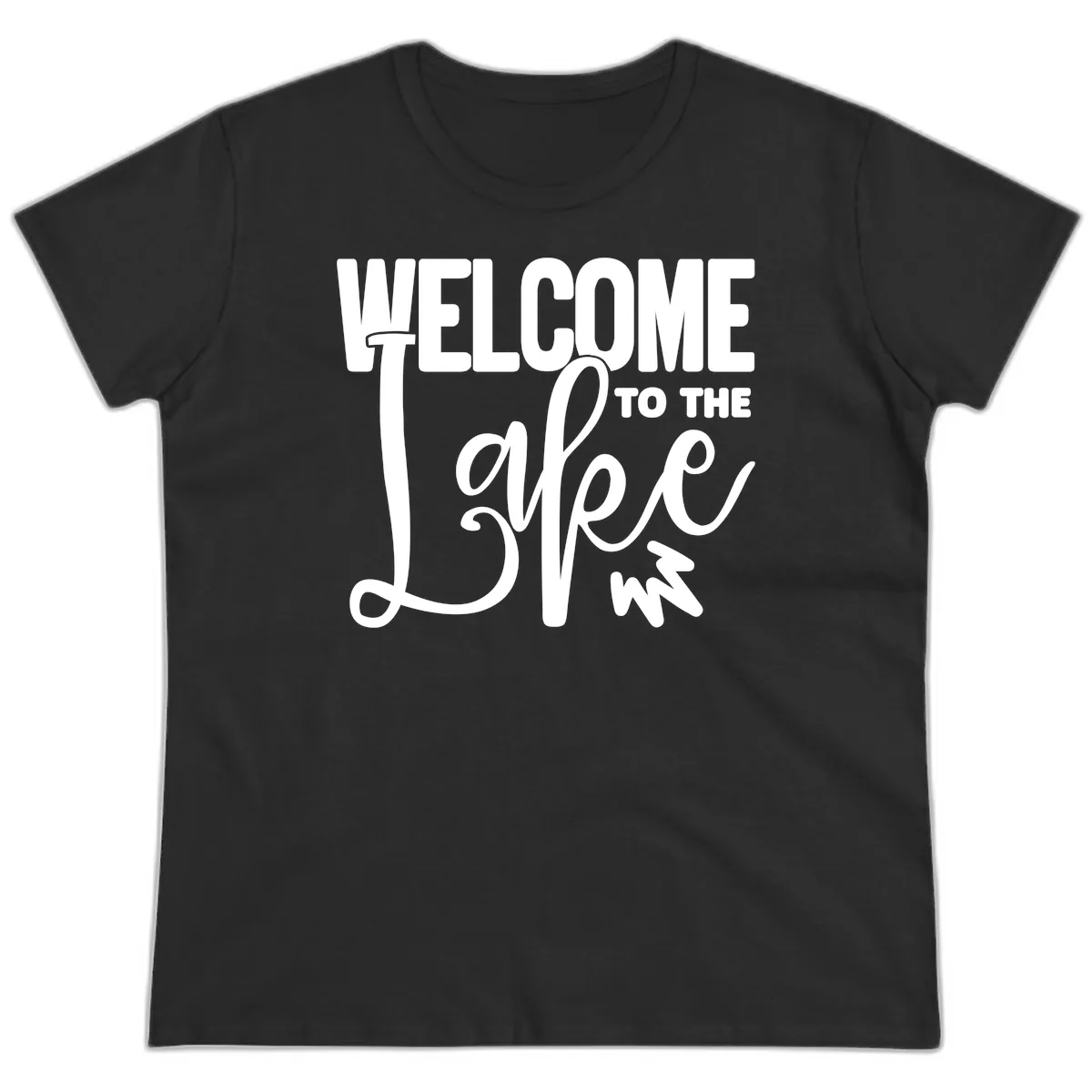 Welcome To The Lake Typography Design Ladies Tee in Black