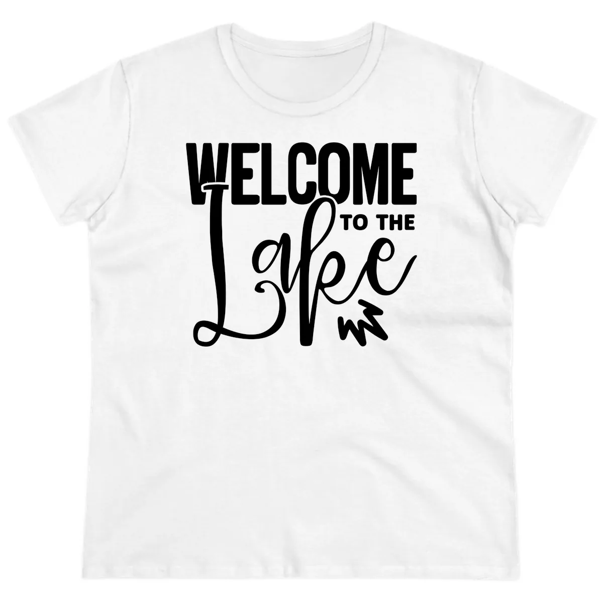Welcome To The Lake Typography Design Ladies Tee in White