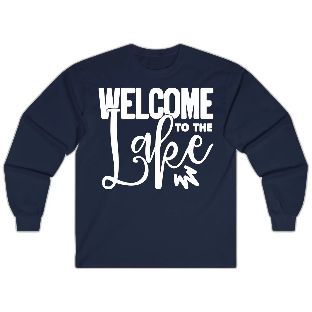 Welcome To The Lake Typography Design Long Sleeve in Navy