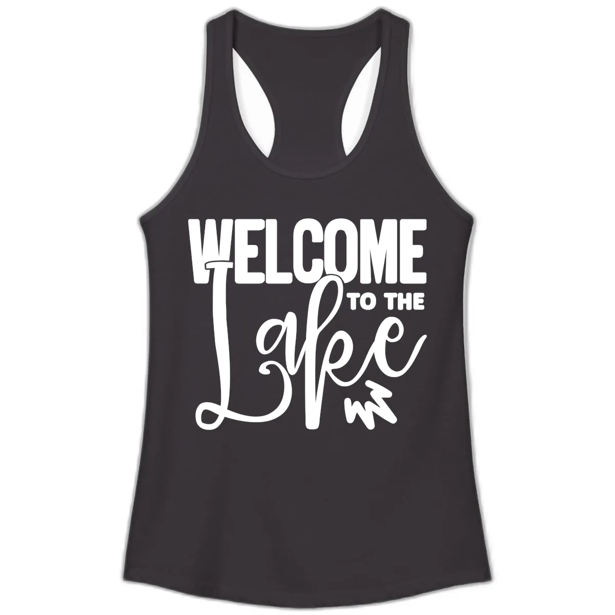 Welcome To The Lake Typography Design Ladies Tank in Black