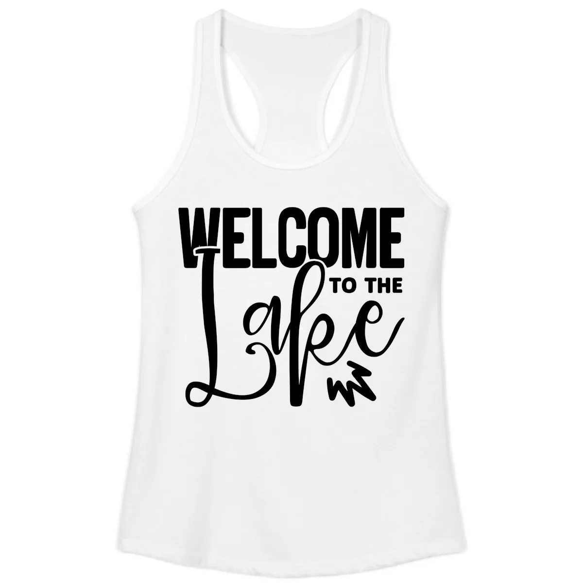 Welcome To The Lake Typography Design Ladies Tank in White