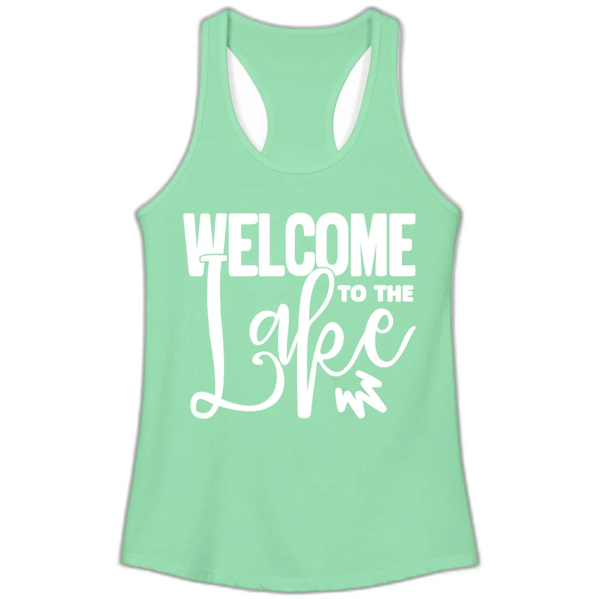 Welcome To The Lake Typography Design Ladies Tank in Solid Mint