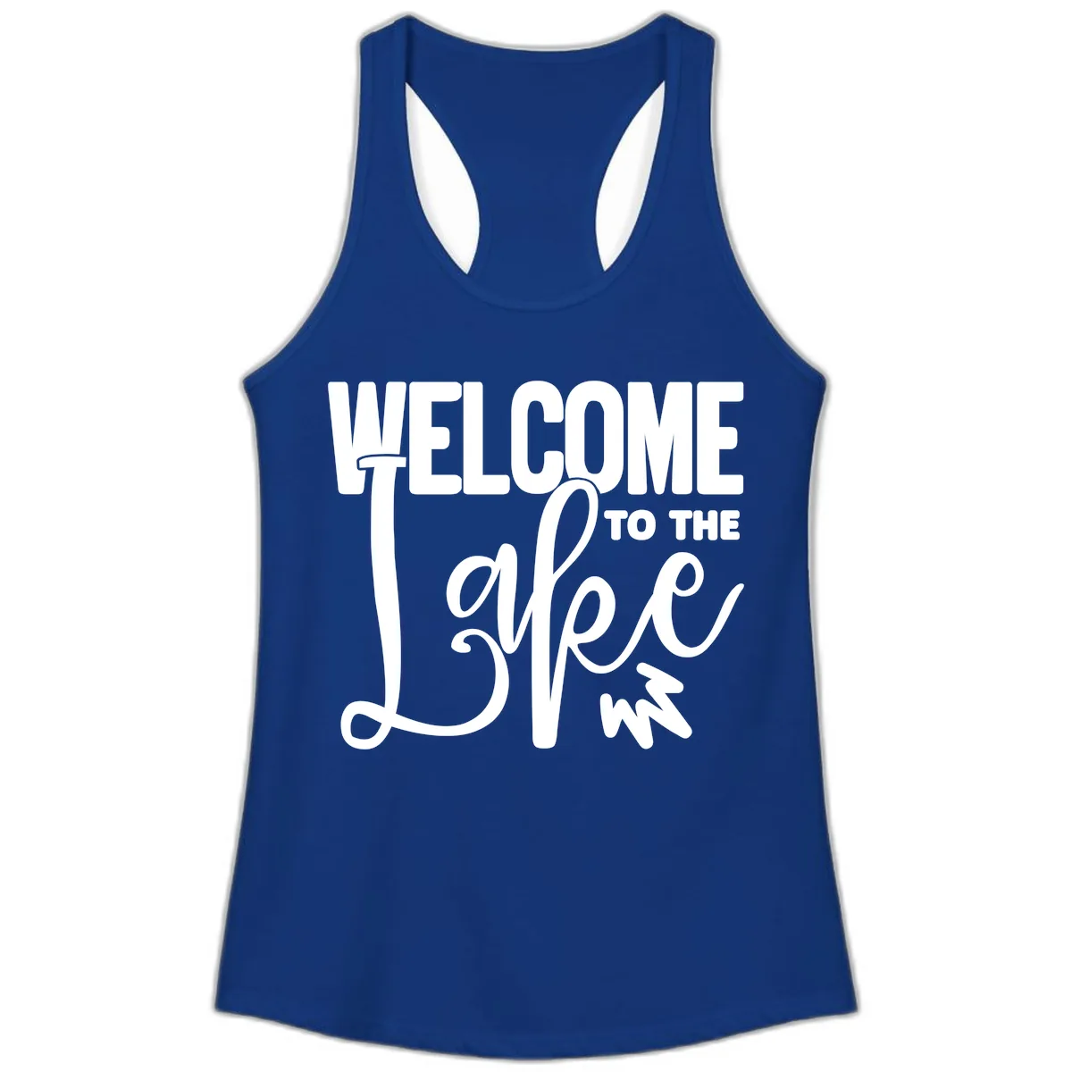 Welcome To The Lake Typography Design Ladies Tank in Solid Royal