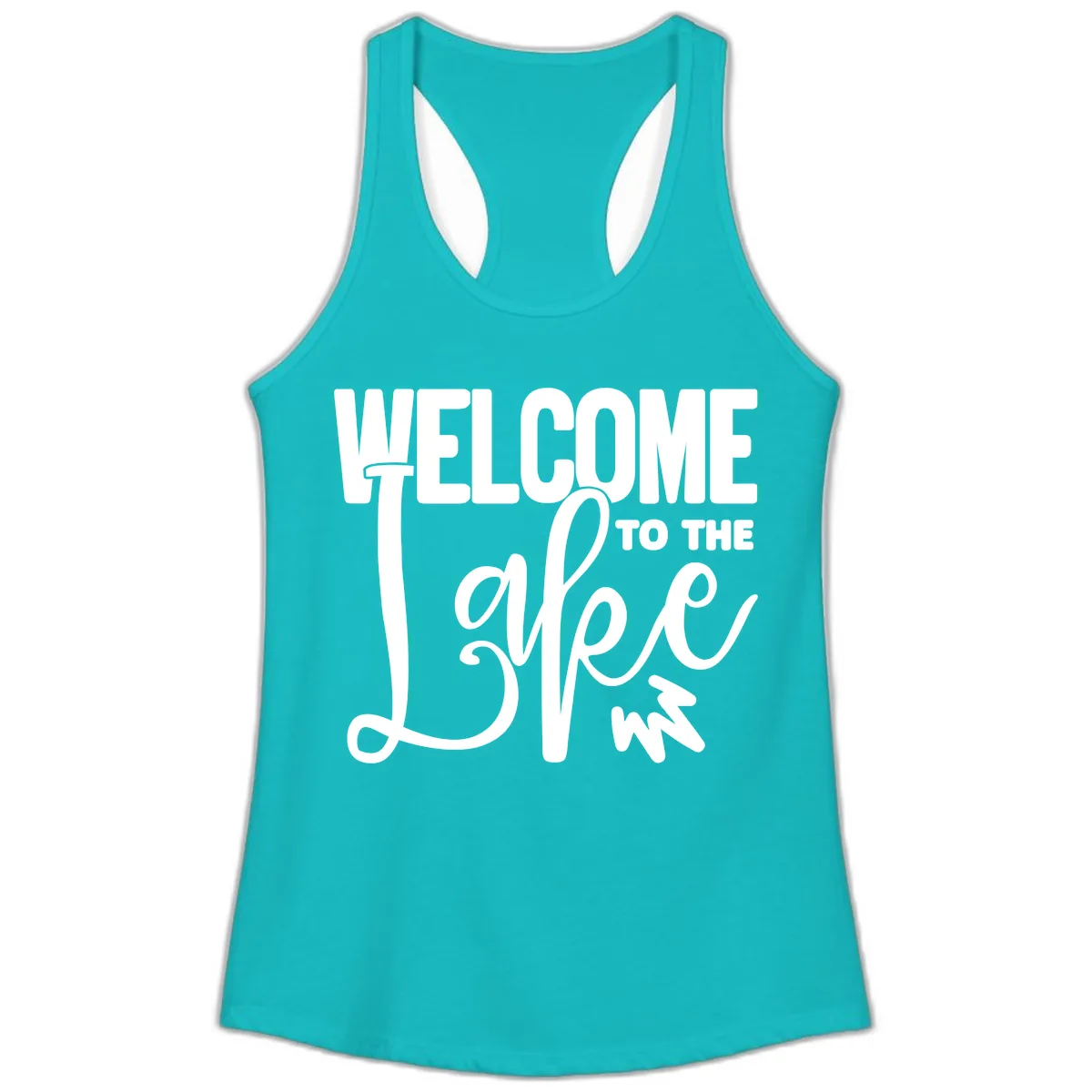 Welcome To The Lake Typography Design Ladies Tank in Tahiti Blue