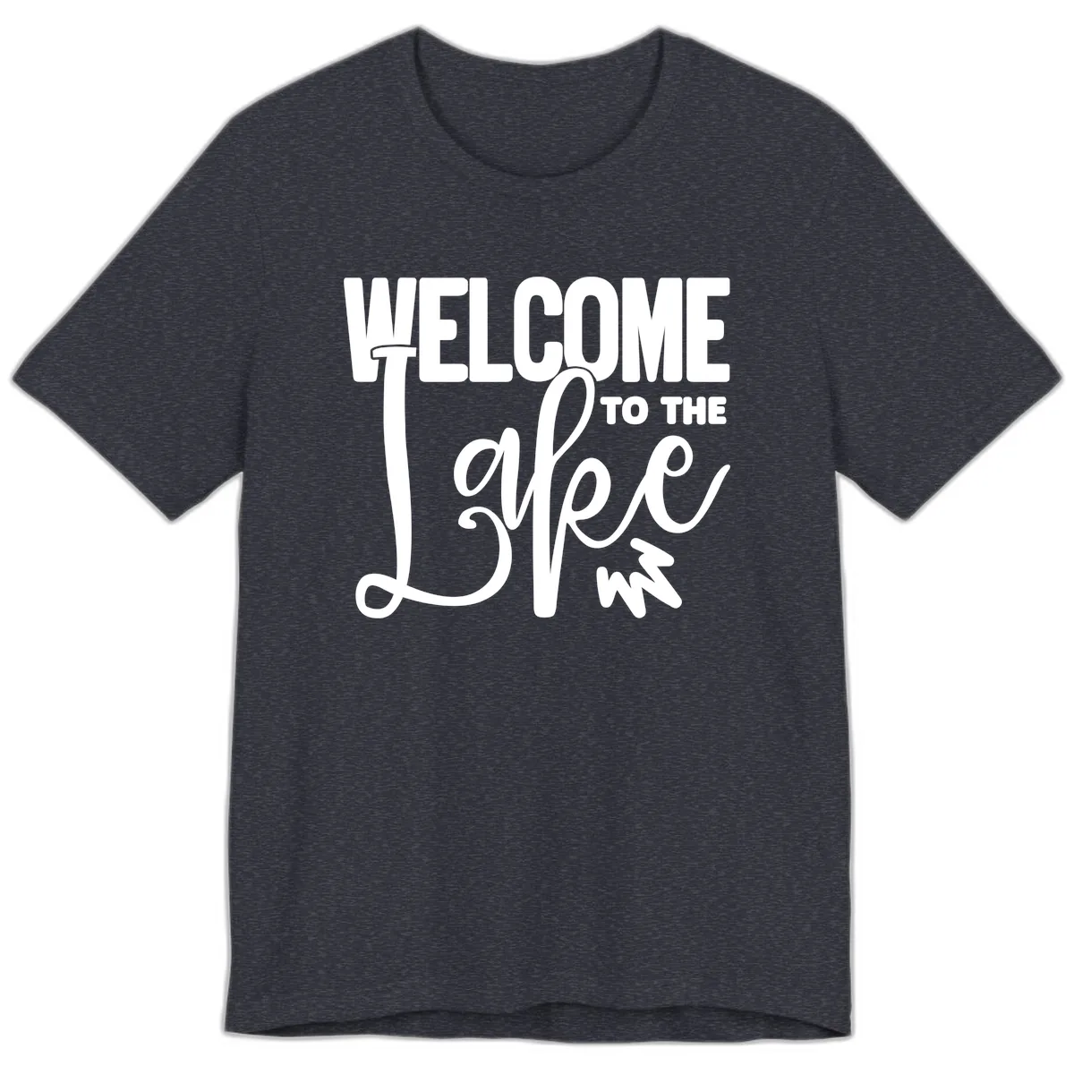 Welcome To The Lake Typography Design Premium T-Shirt in Heather Navy