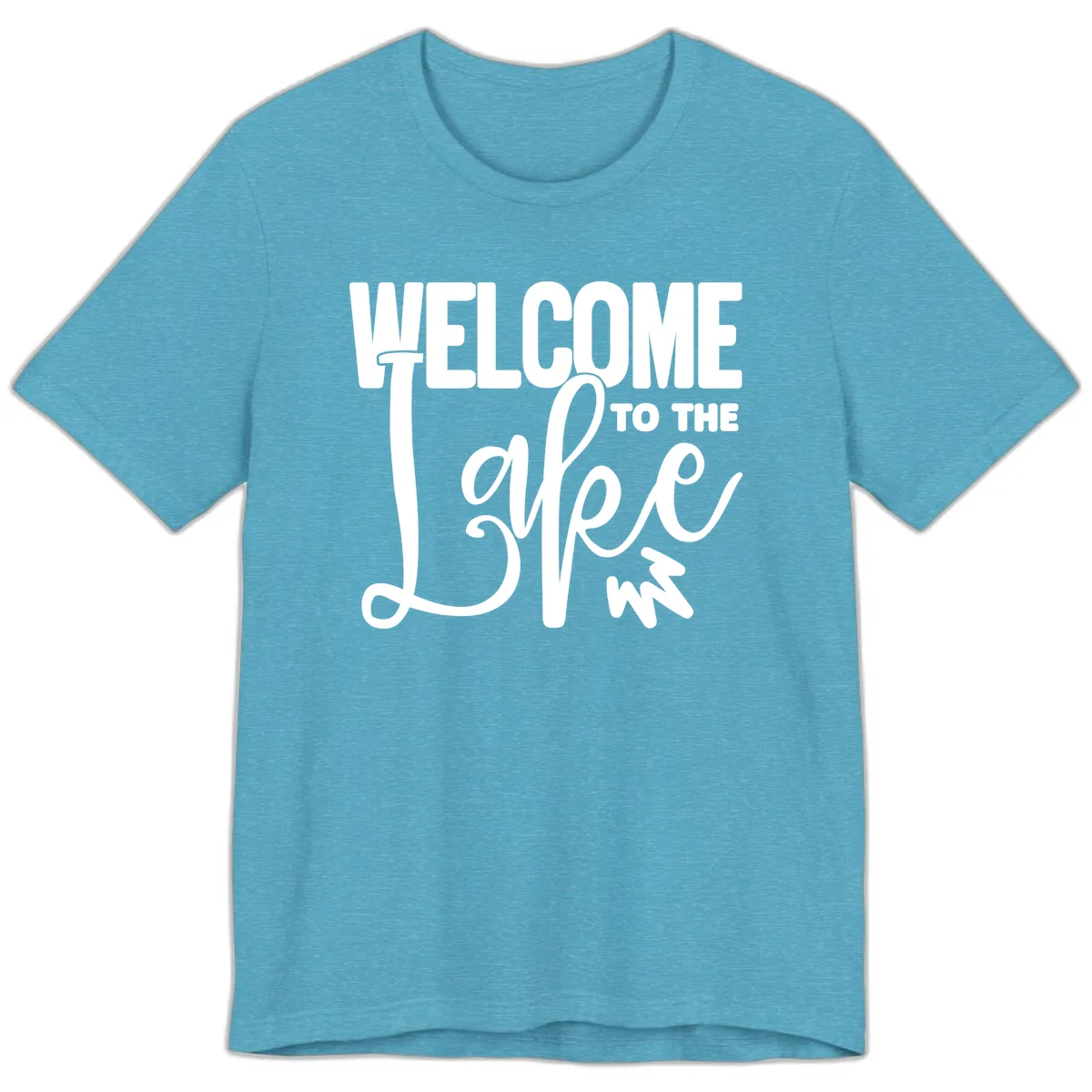 Welcome To The Lake Typography Design Premium T-Shirt in Heather Aqua