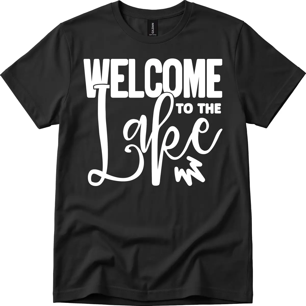 Welcome To The Lake Typography Design T-Shirt in Black