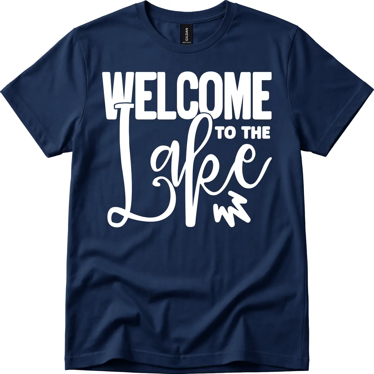 Welcome To The Lake Typography Design T-Shirt in Navy