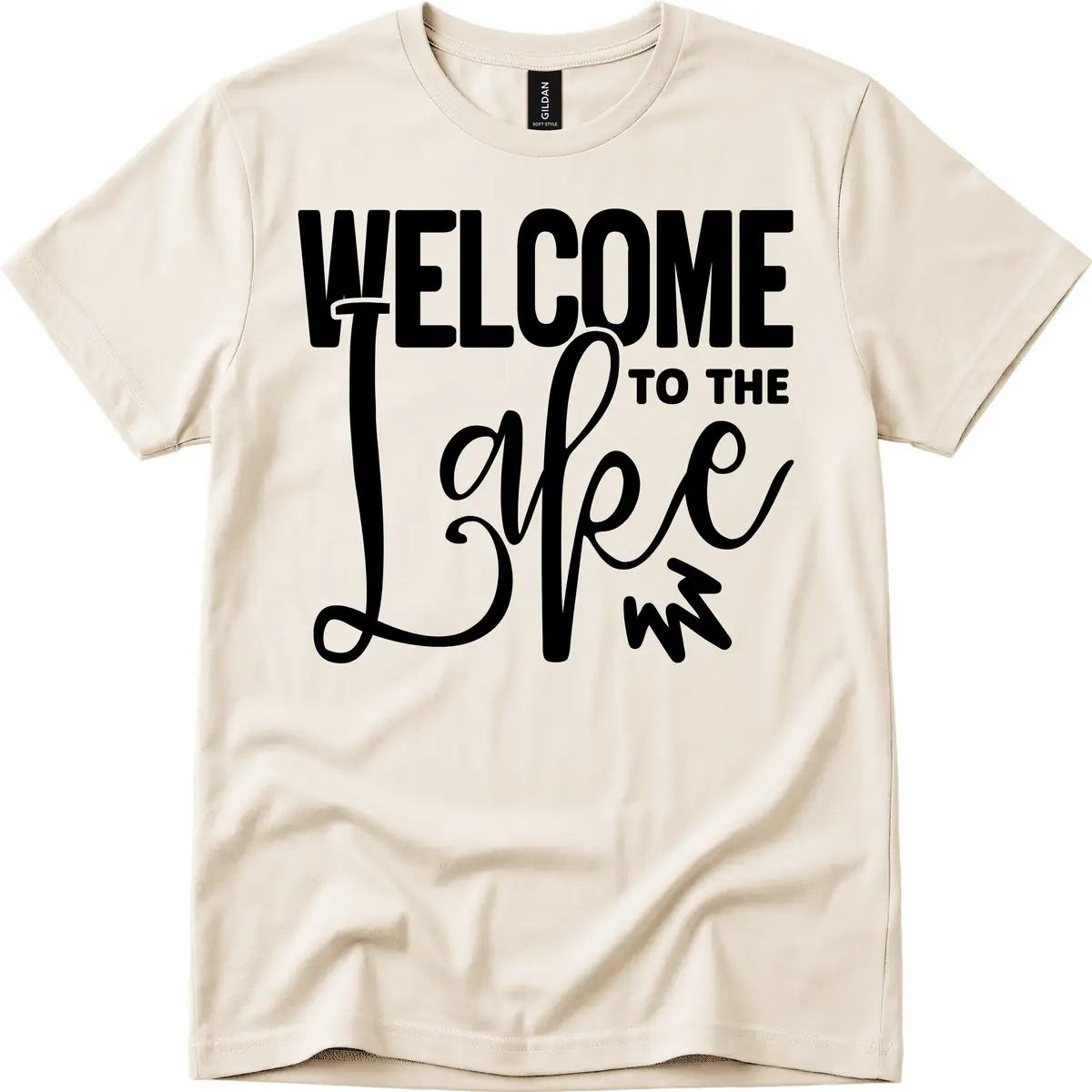 Welcome To The Lake Typography Design T-Shirt in Natural