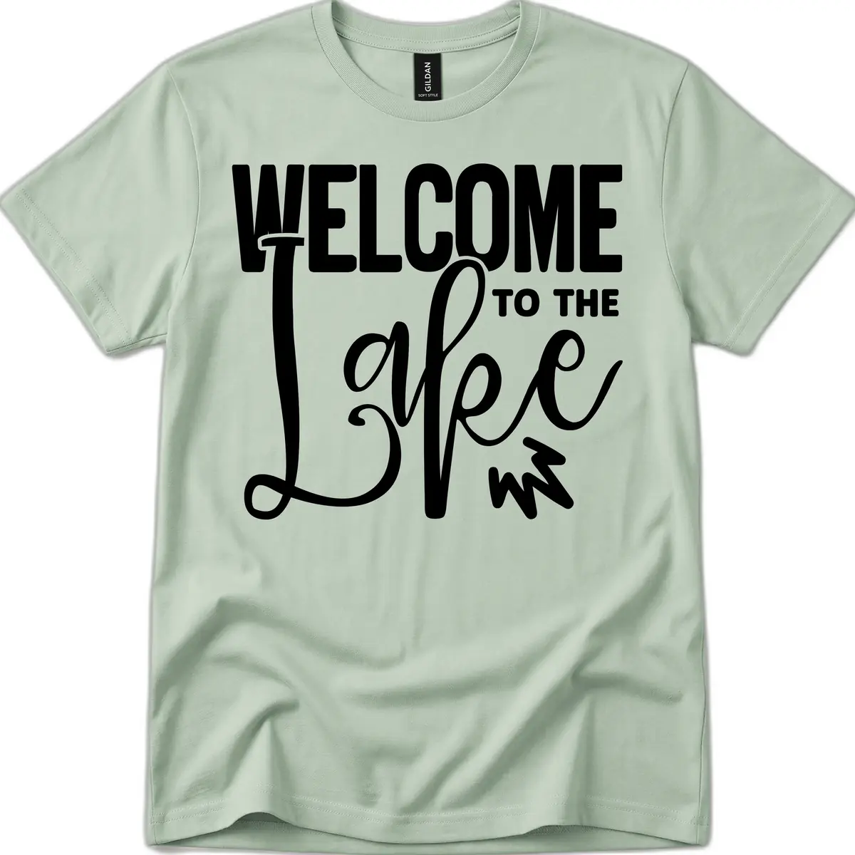 Welcome To The Lake Typography Design T-Shirt in Sage