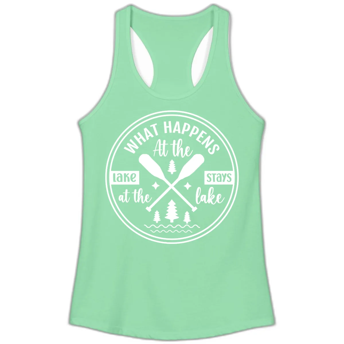 What Happens At The Lake Stays At The Lake Design Ladies Tank in Solid Mint