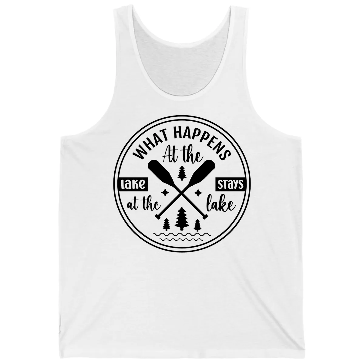 What Happens At The Lake Stays At The Lake Design Tank in White