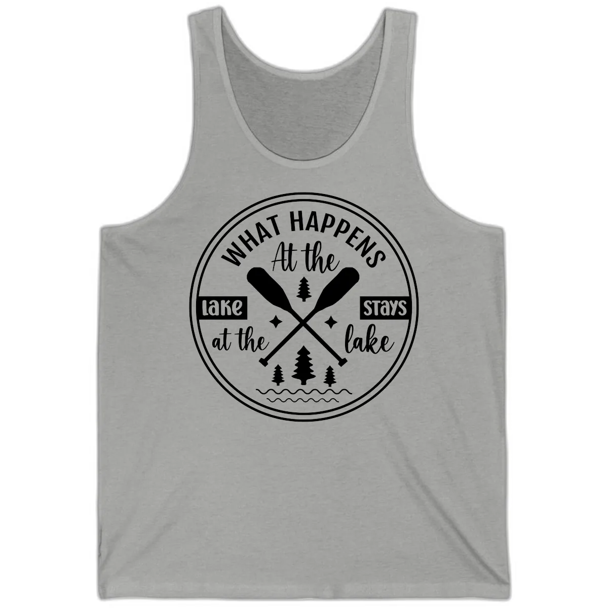 What Happens At The Lake Stays At The Lake Design Tank in Athletic Heather
