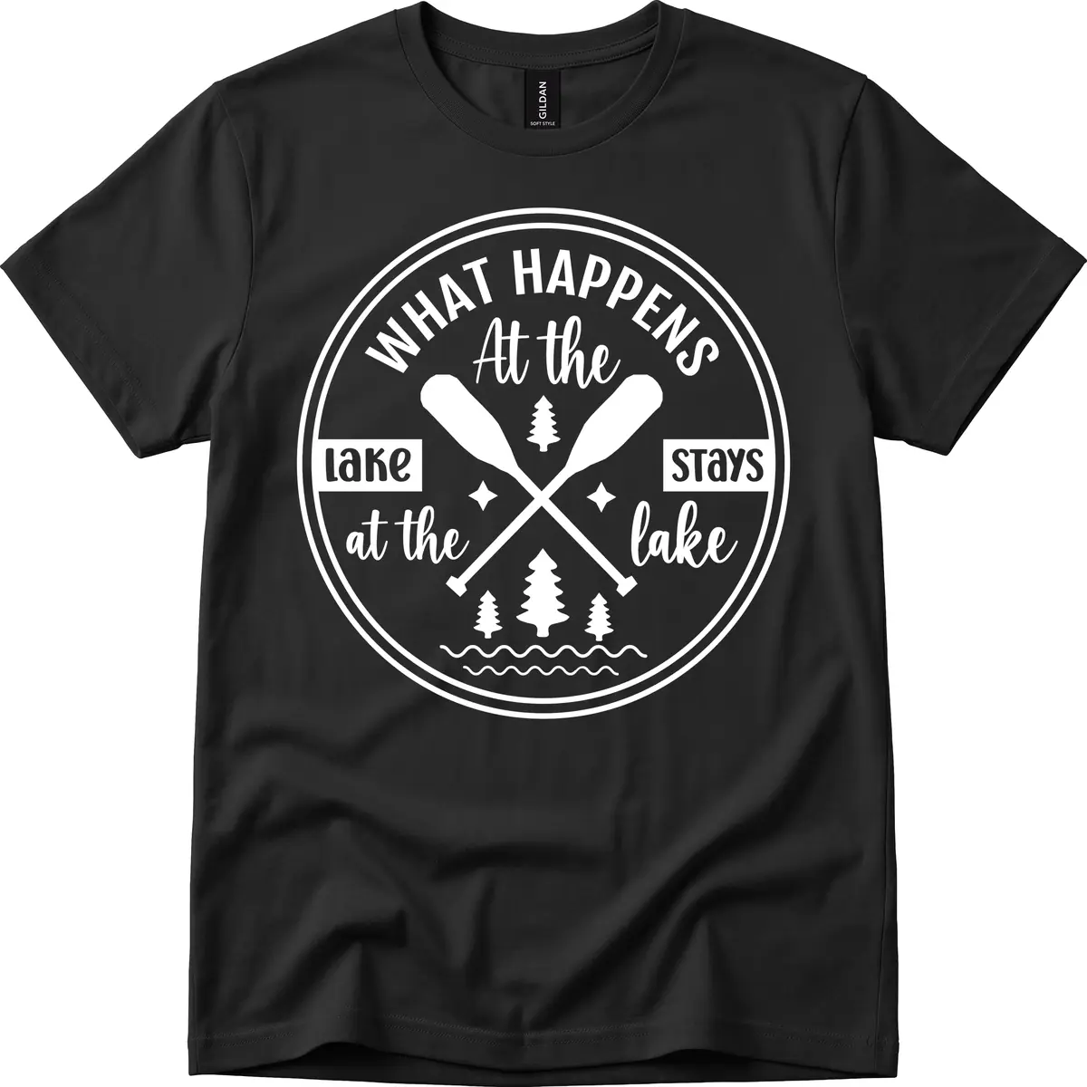 What Happens At The Lake Stays At The Lake Design T-Shirt in Black