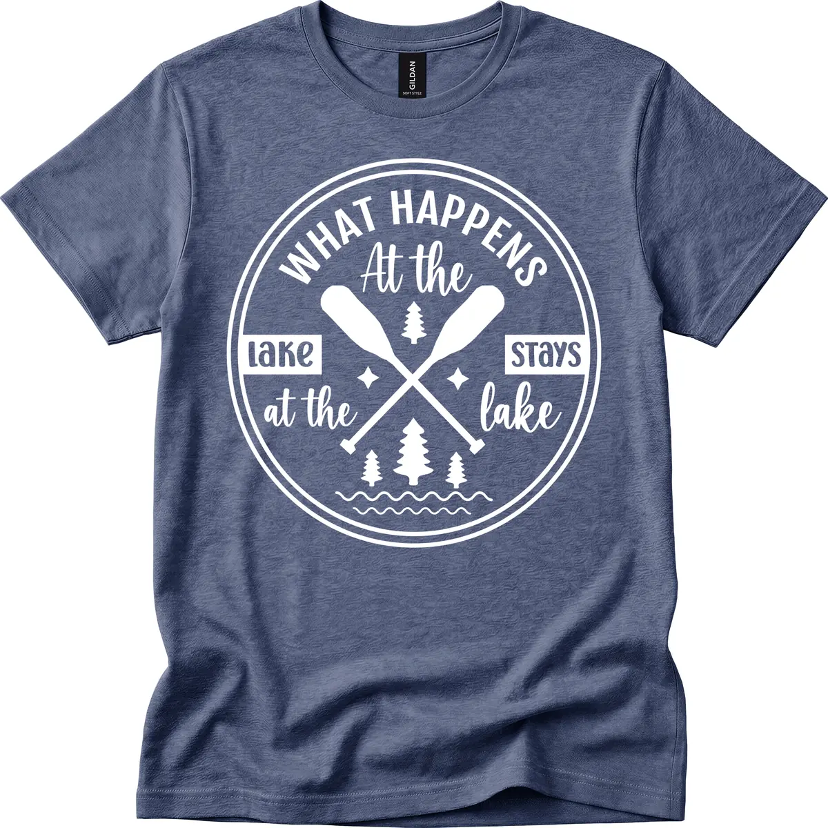 What Happens At The Lake Stays At The Lake Design T-Shirt in Heather Navy