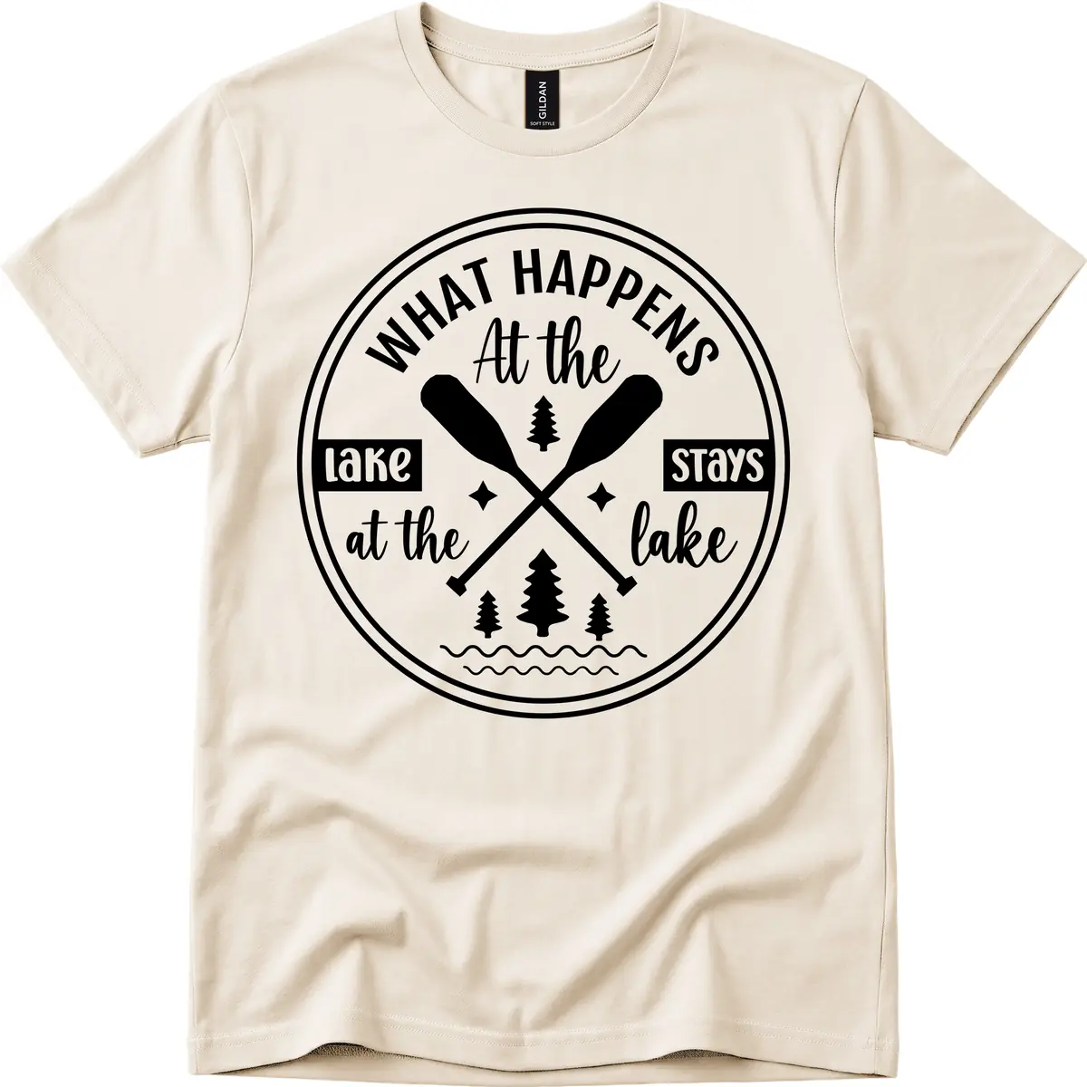 What Happens At The Lake Stays At The Lake Design T-Shirt in Natural