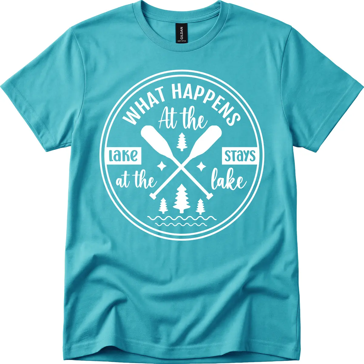 What Happens At The Lake Stays At The Lake Design T-Shirt in Tropical Blue