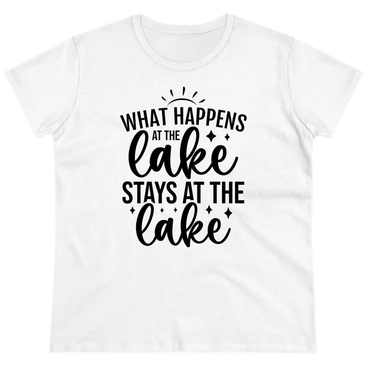 What Happens At The Lake Stays At The Lake Ladies Tee in White