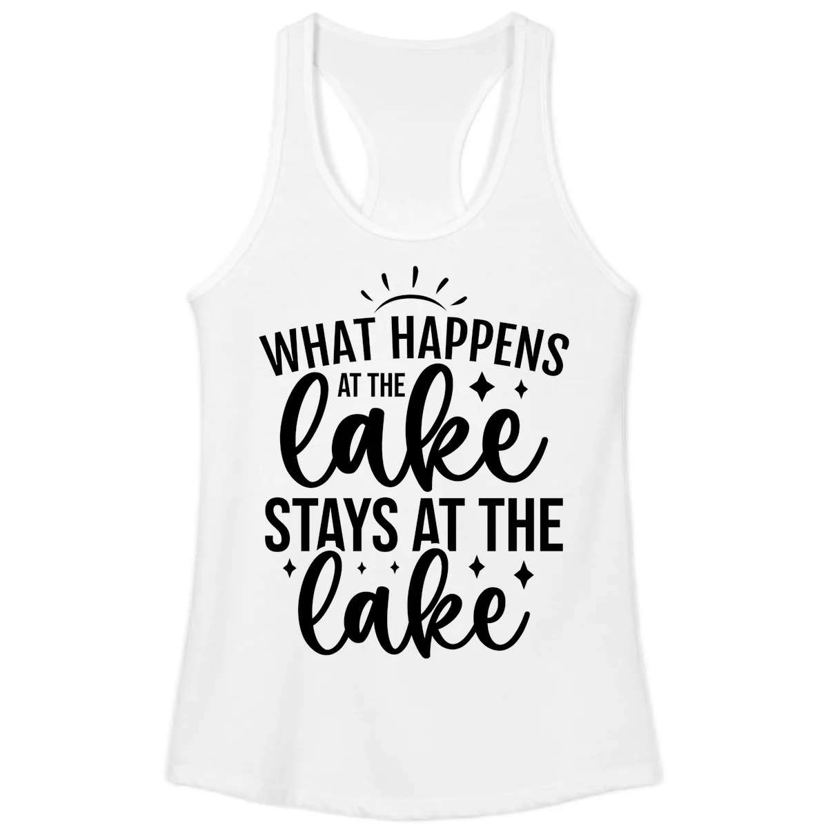 What Happens At The Lake Stays At The Lake Ladies Tank in White