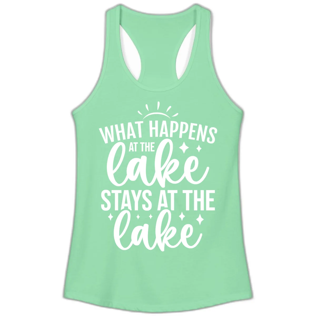 What Happens At The Lake Stays At The Lake Ladies Tank in Solid Mint