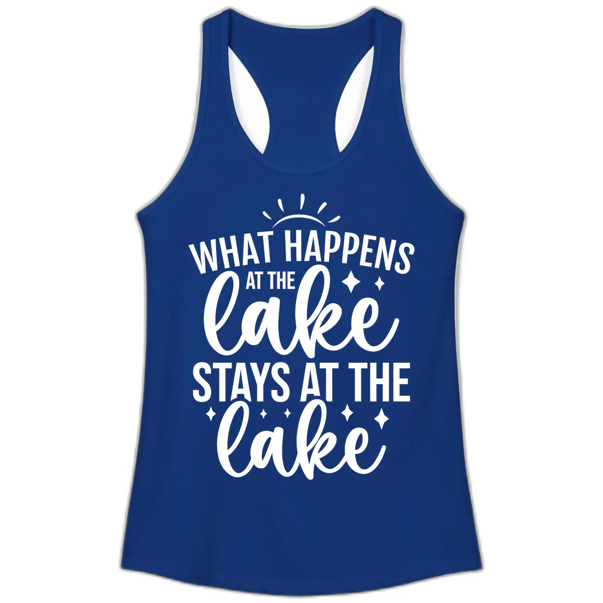 What Happens At The Lake Stays At The Lake Ladies Tank in Solid Royal