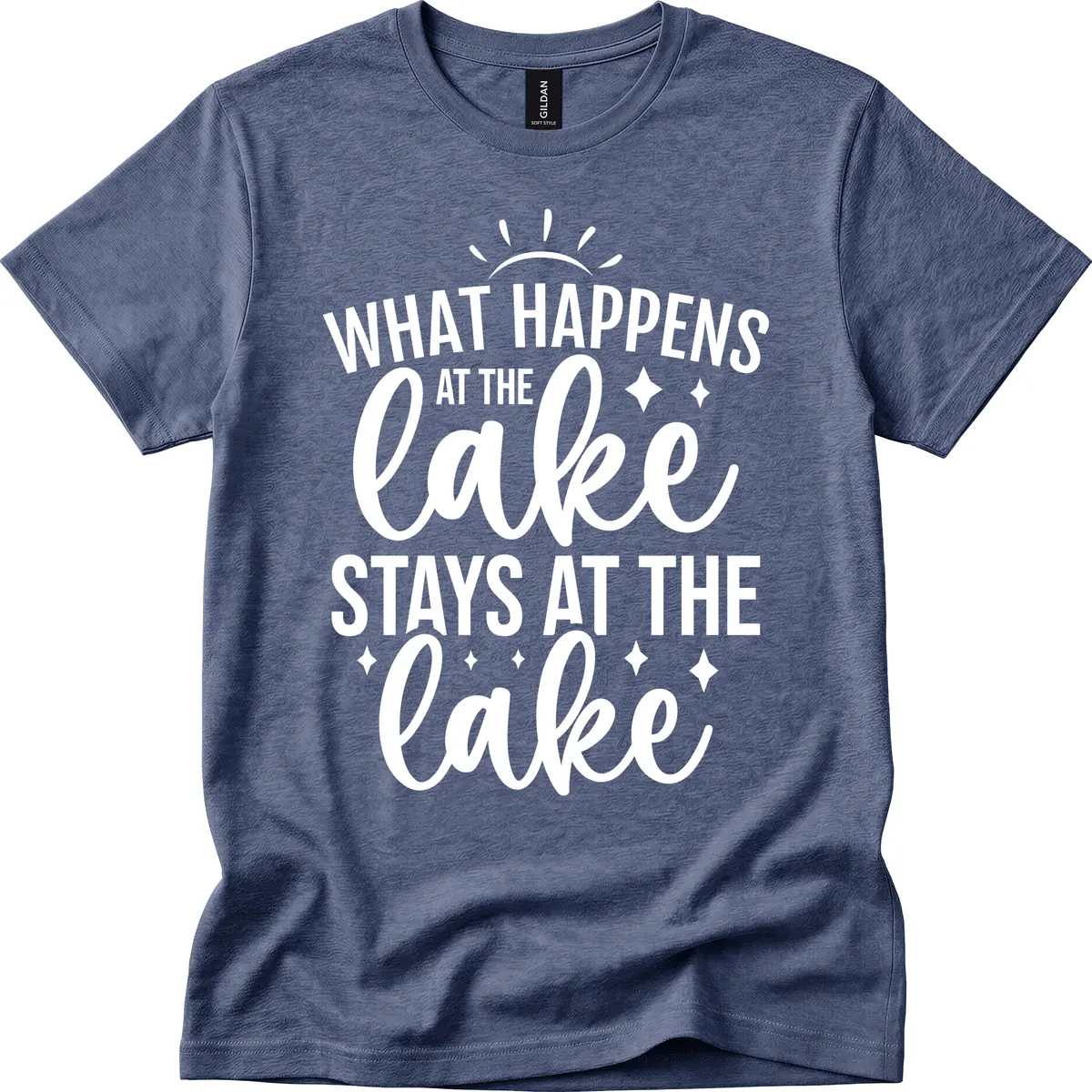 What Happens At The Lake Stays At The Lake T-Shirt in Heather Navy