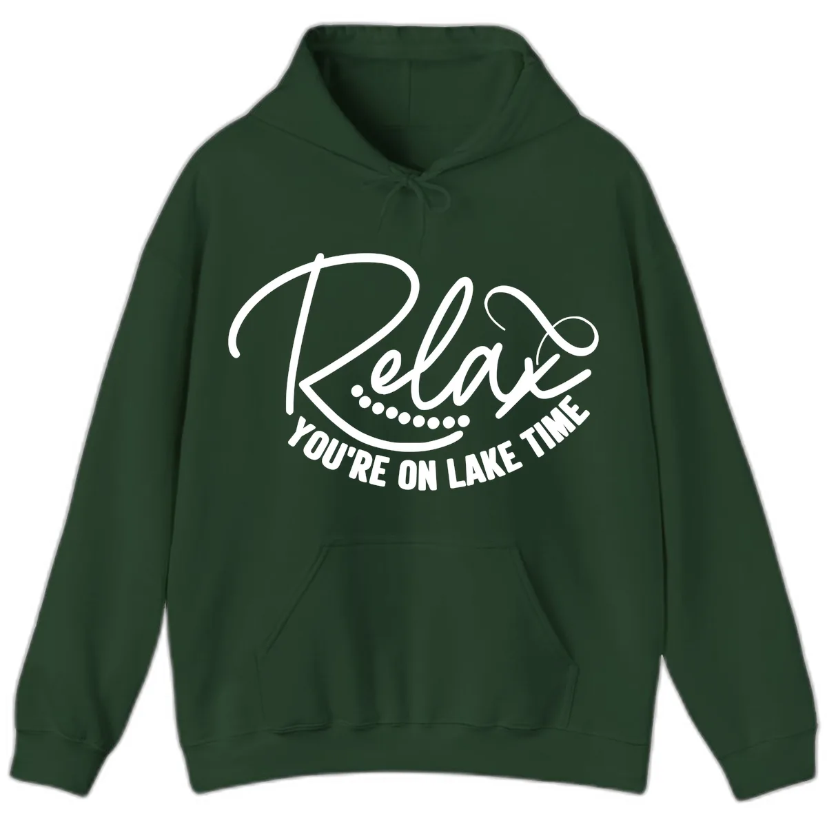 Relax You're On Lake Time Design Hoodie in Forest Green