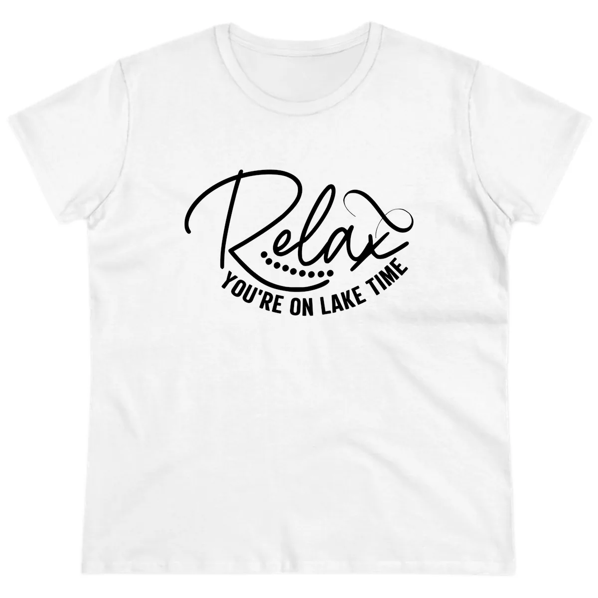 Relax You're On Lake Time Design Ladies Tee in White