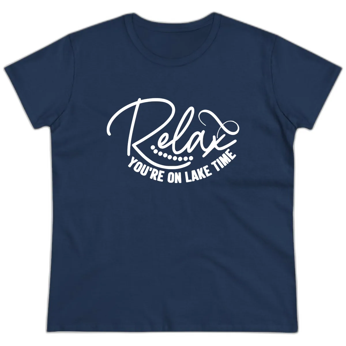 Relax You're On Lake Time Design Ladies Tee in Navy