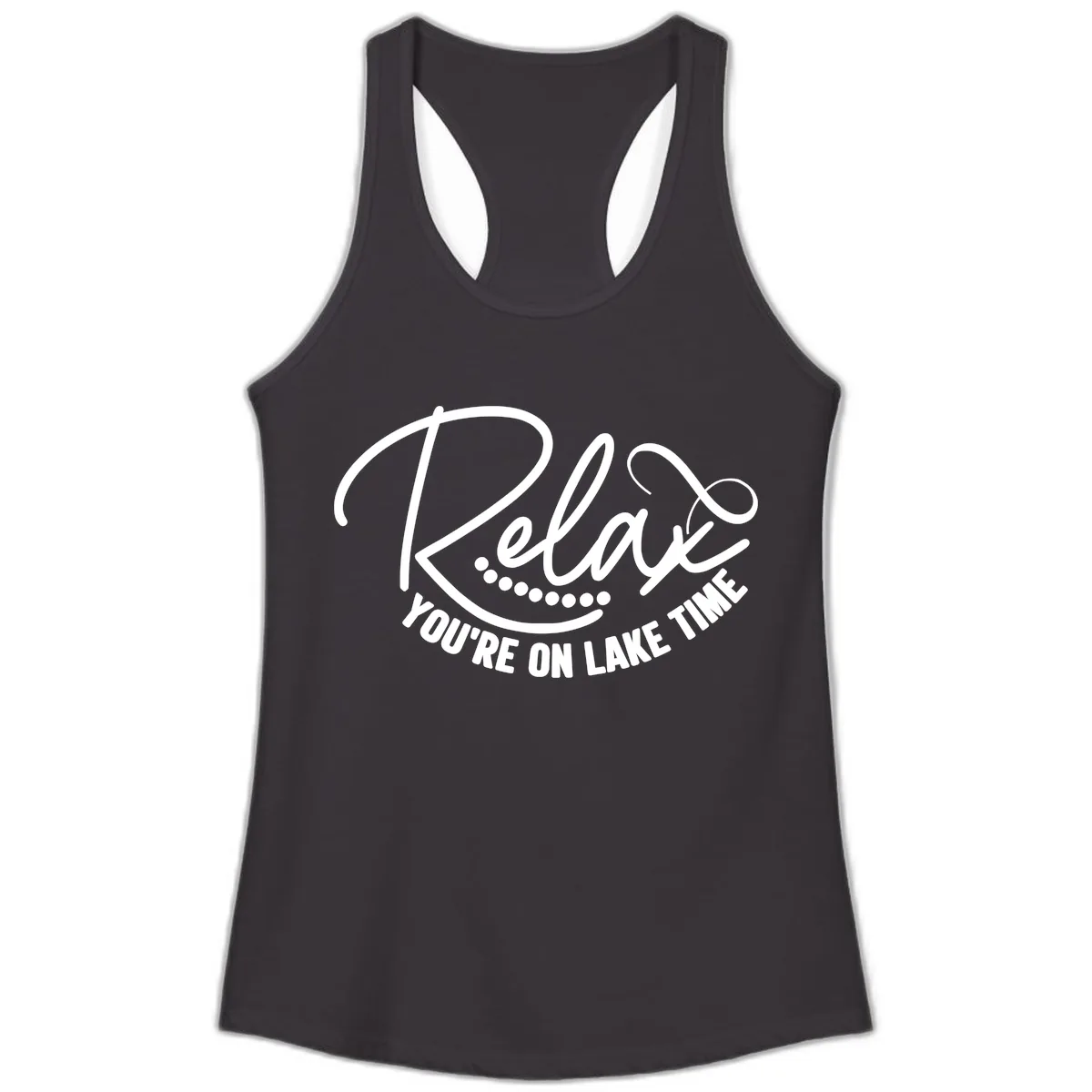 Relax You're On Lake Time Design Ladies Tank in Black