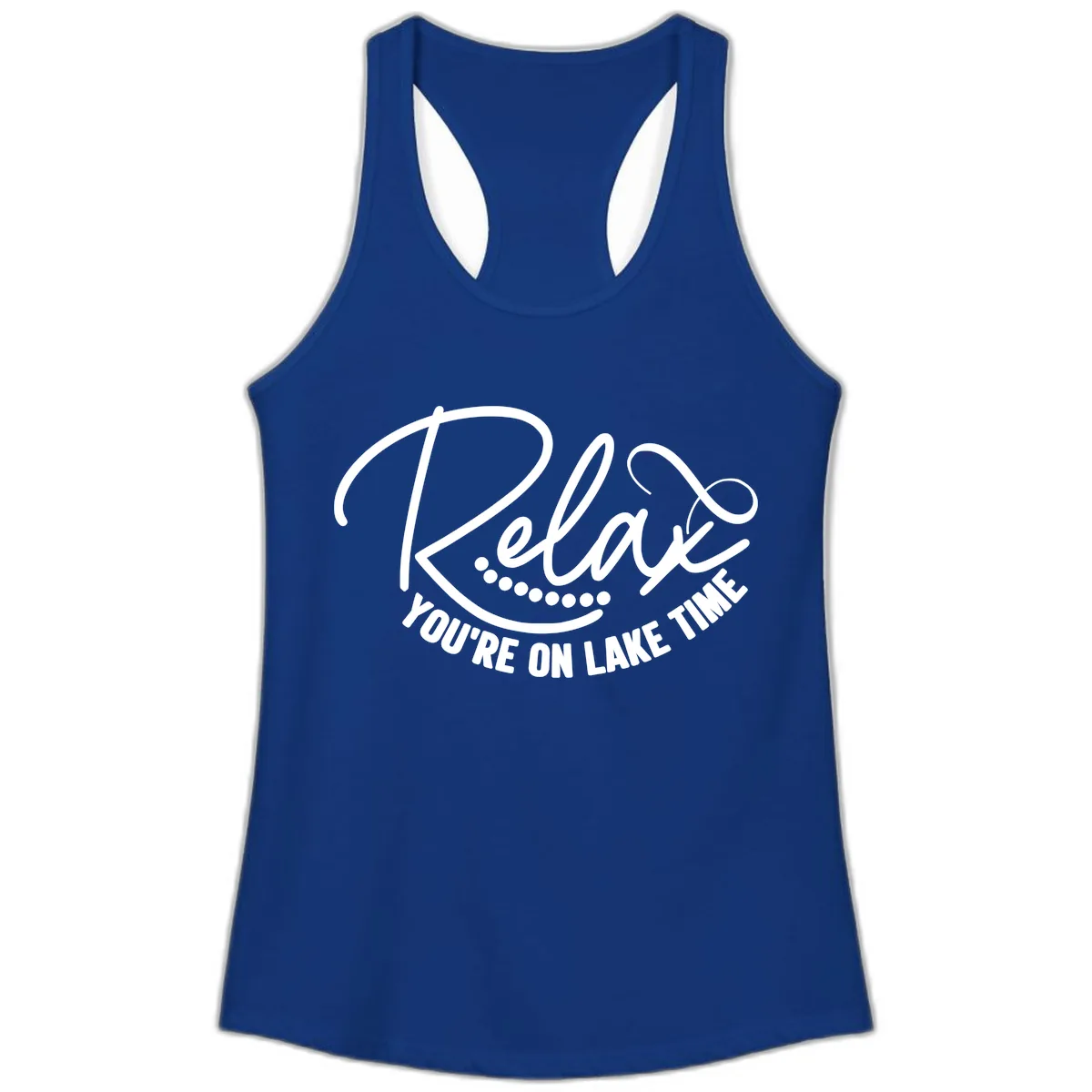 Relax You're On Lake Time Design Ladies Tank in Solid Royal