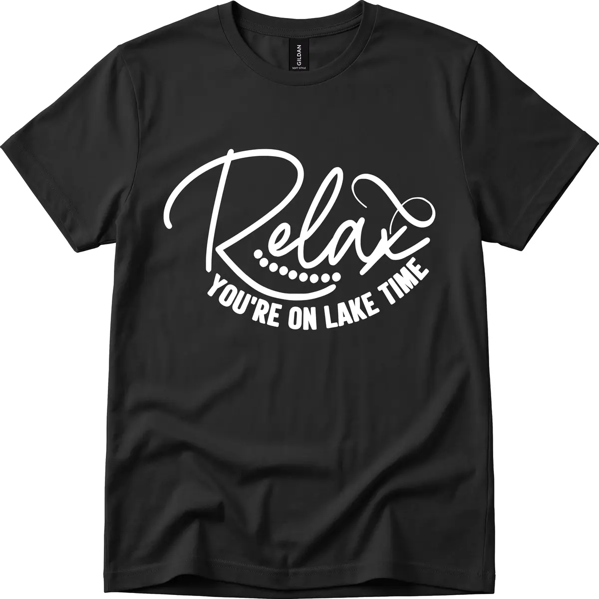 Relax You're On Lake Time Design T-Shirt in Black