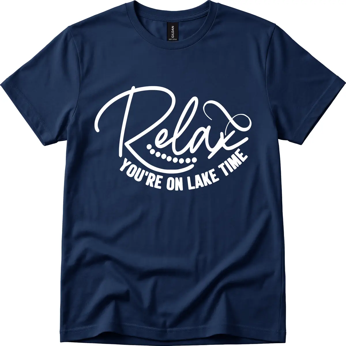 Relax You're On Lake Time Design T-Shirt in Navy