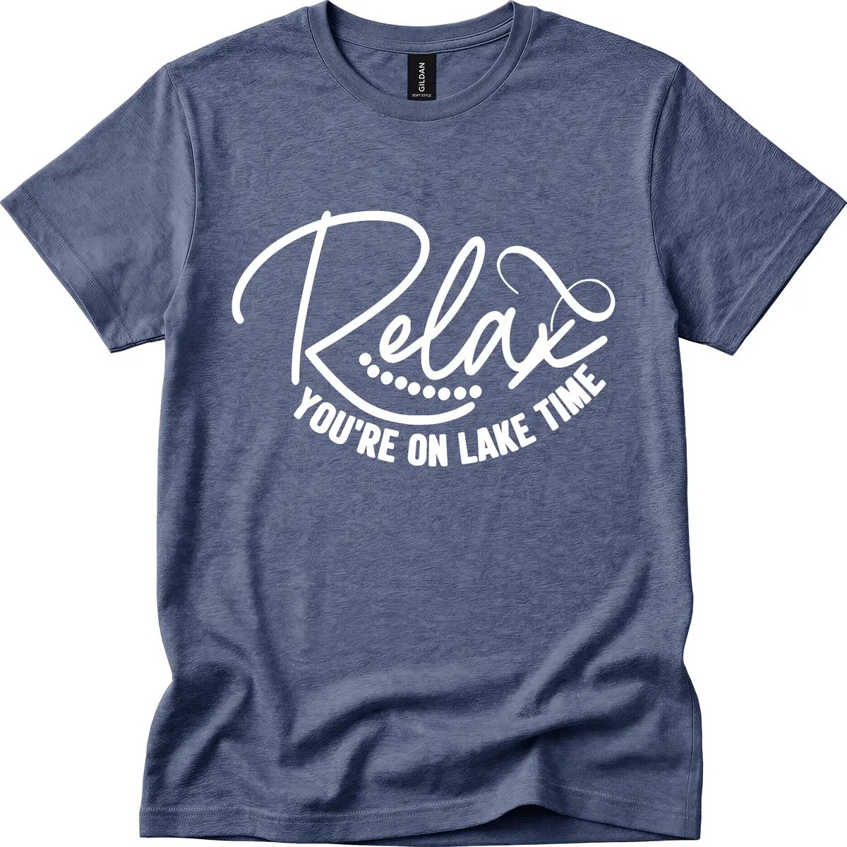Relax You're On Lake Time Design T-Shirt in Heather Navy