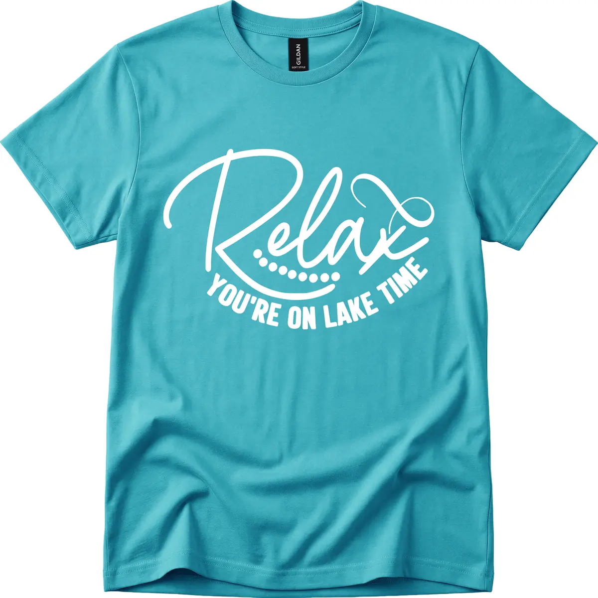 Relax You're On Lake Time Design T-Shirt in Tropical Blue