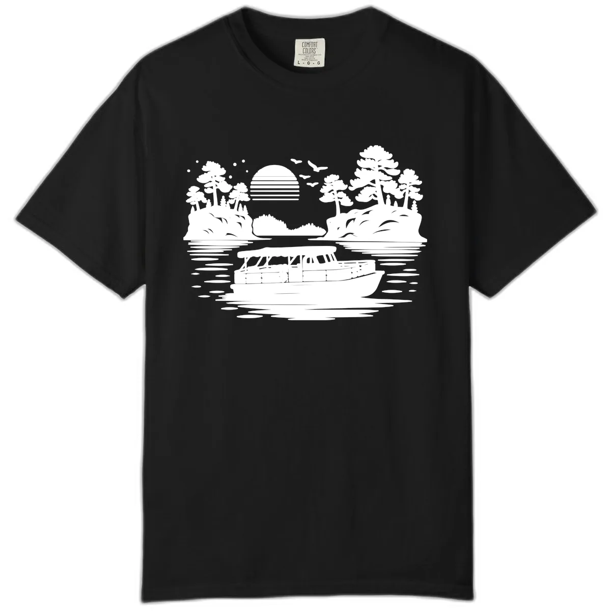 Pontoon Boat Scenic Sunset Comfort Color in Black