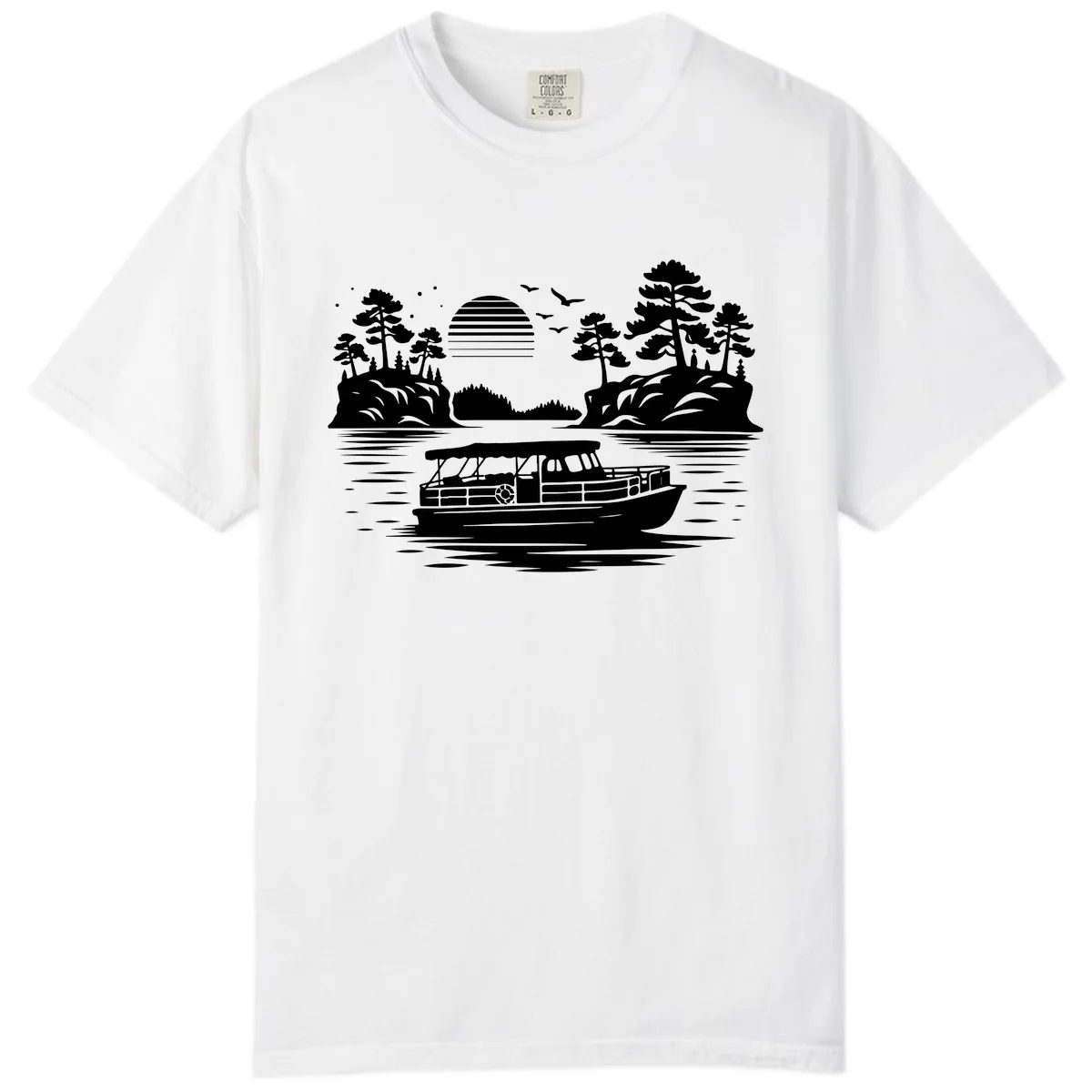 Pontoon Boat Scenic Sunset Comfort Color in White