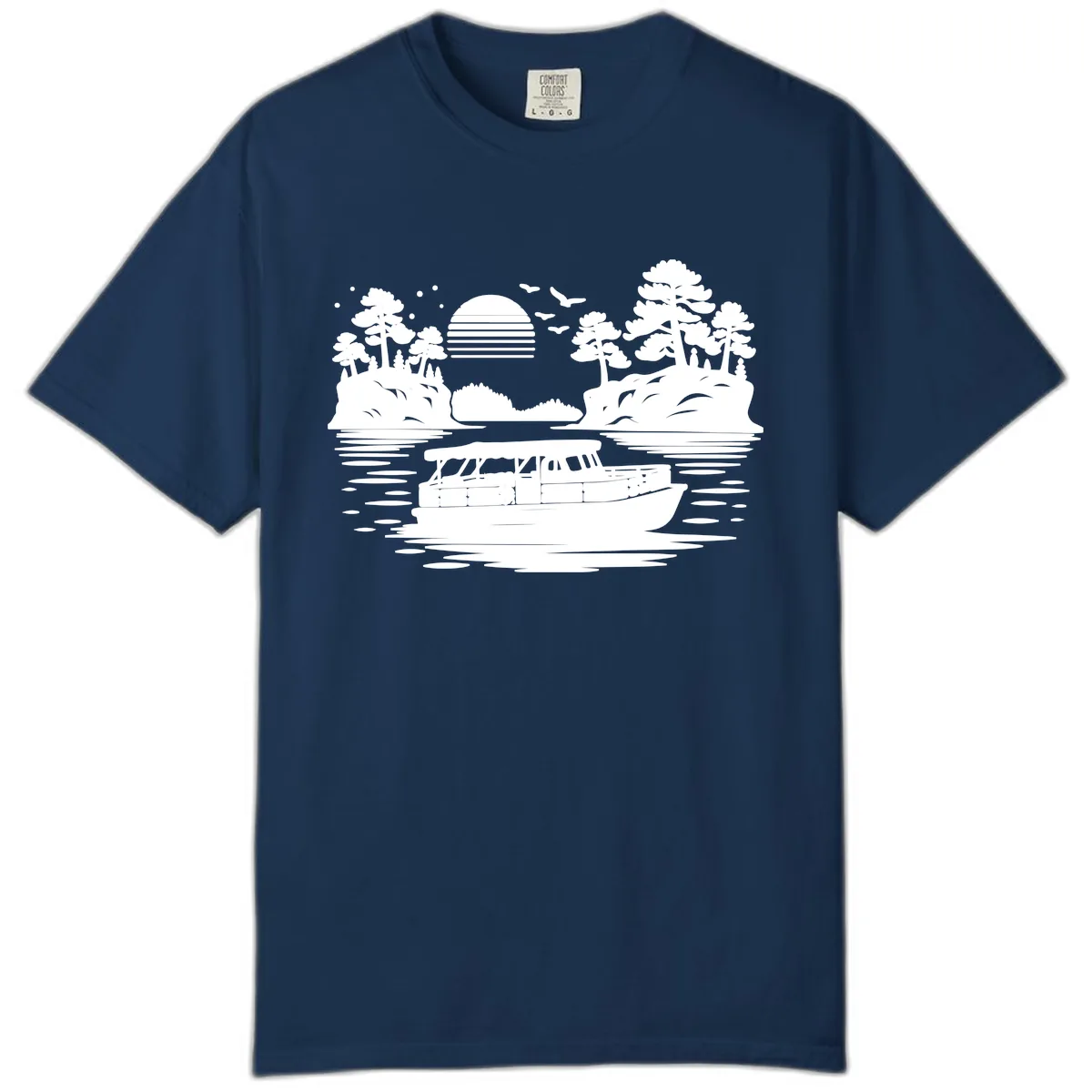 Pontoon Boat Scenic Sunset Comfort Color in Navy