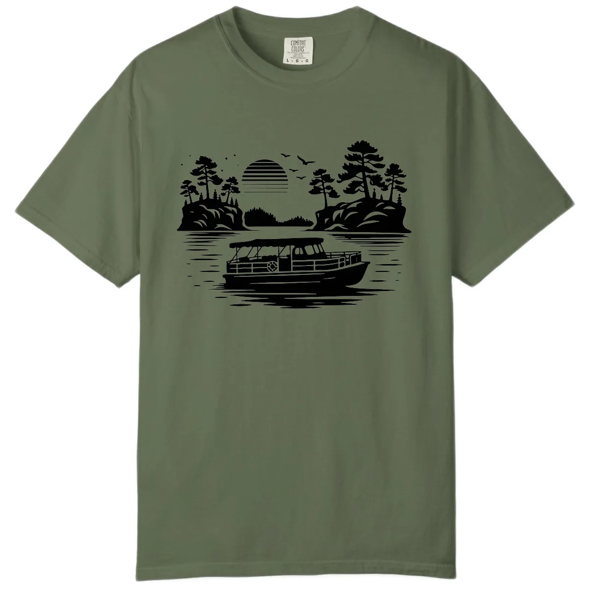 Pontoon Boat Scenic Sunset Comfort Color in Sage