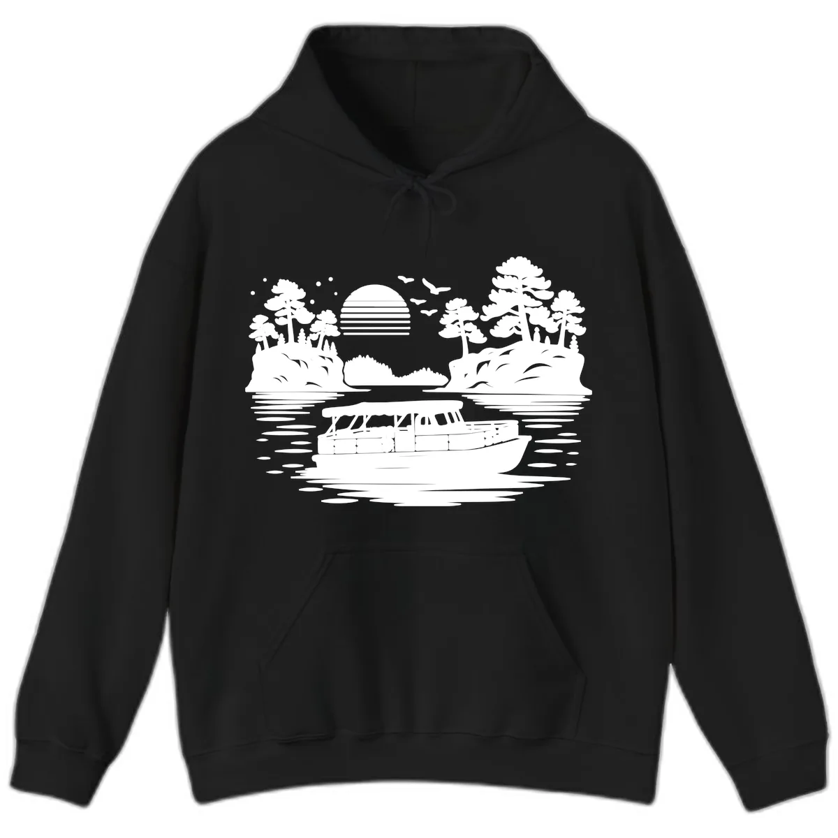 Pontoon Boat Scenic Sunset Hoodie in Black