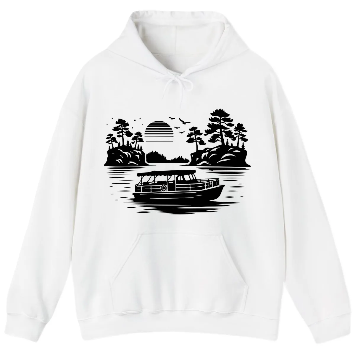 Pontoon Boat Scenic Sunset Hoodie in White