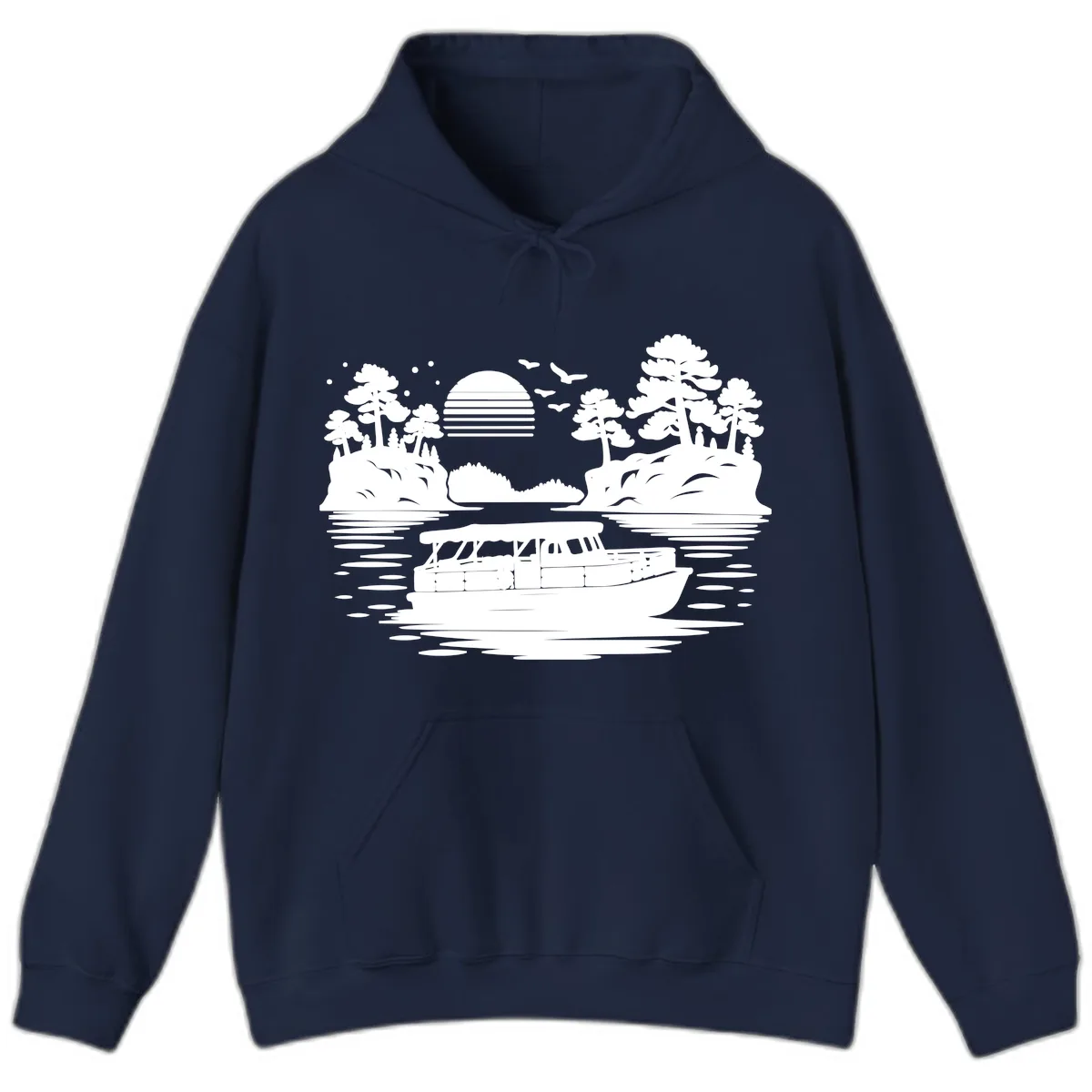 Pontoon Boat Scenic Sunset Hoodie in Navy