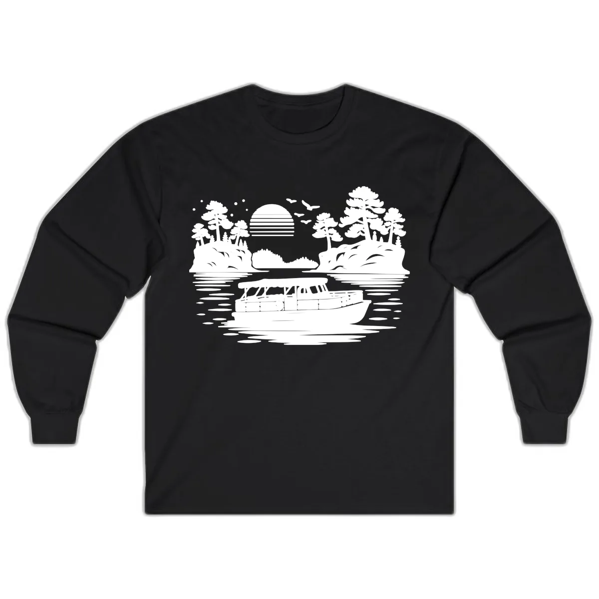 Pontoon Boat Scenic Sunset Long Sleeve in Black