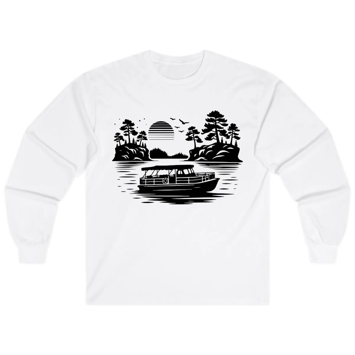 Pontoon Boat Scenic Sunset Long Sleeve in White