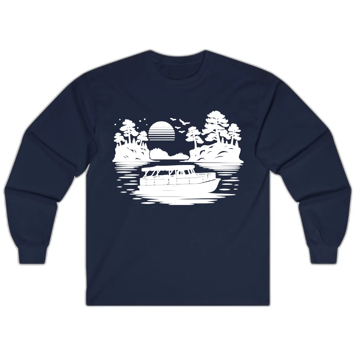 Pontoon Boat Scenic Sunset Long Sleeve in Navy